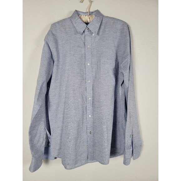 J. Mclaughlin Mens Blue Striped Long-Sleeve Button-Down Shirt Large Modern Fit - Picture 1 of 7